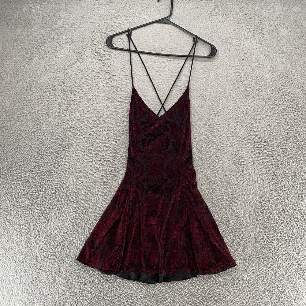 Lucy in the Sky Dress Womens M Burgundy Velvet Burnout Open Back Fairy Grunge